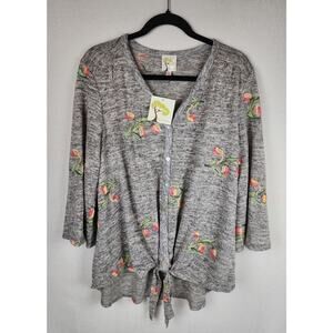 NWT Fig & Flower Sweater Womens 2X Floral Embroidered peasant comfy casual